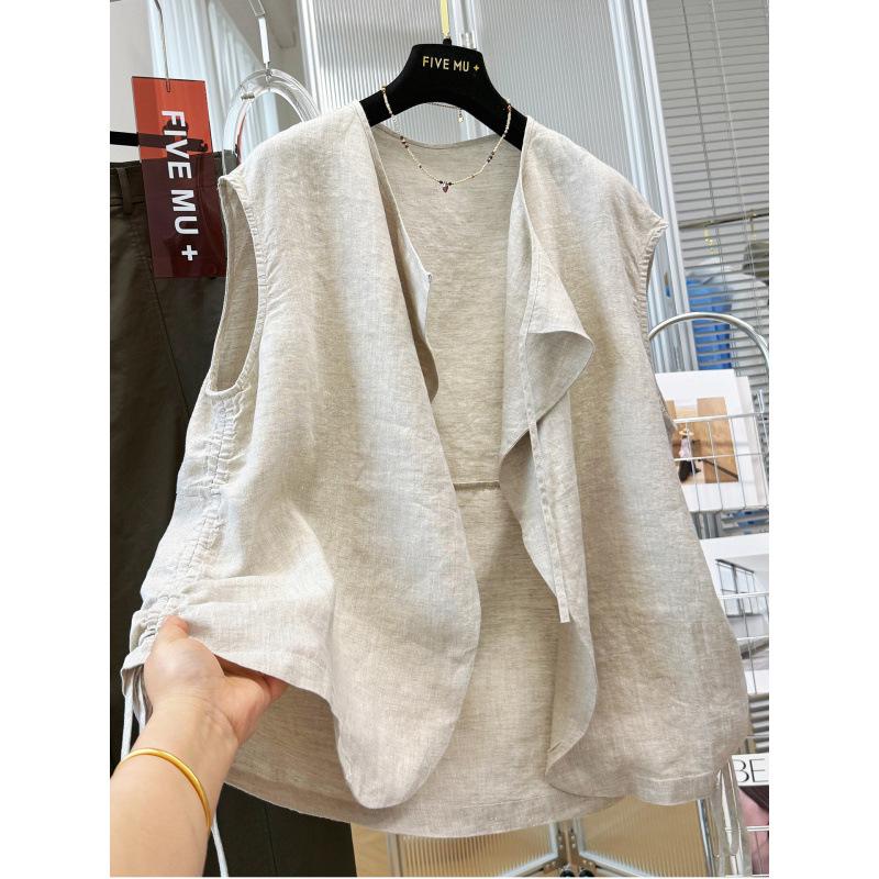 2026 Women s Spring/Summer Layered Pure Linen Vest Shawl - High-End Sleeveless Jacket L