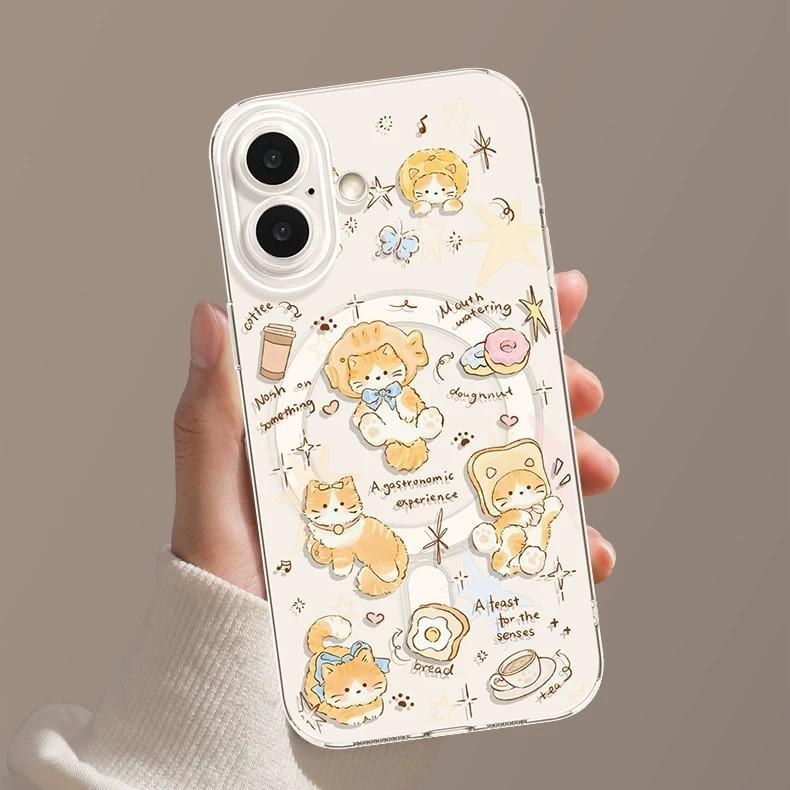Bread kitten mobile phone case with bracket, suitable for iphone17pro magnetic attraction 16pm Apple 15 cute 14/13 set