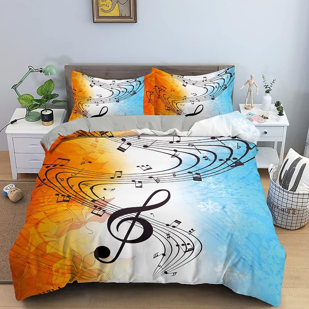 Music Bedding Set Twin Queen Musical Notes Duvet Cover For Kids Teens Girls Boys Bedroom Decor Piano Keyboard Comforter Cover