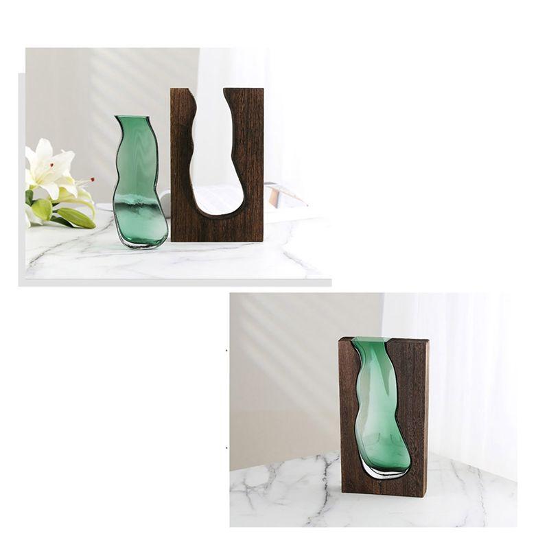 AEE4-Wooden House Glass Vase Water Raised Flower Living Room Dining Table Dry Flower Arrangement Container Ornament