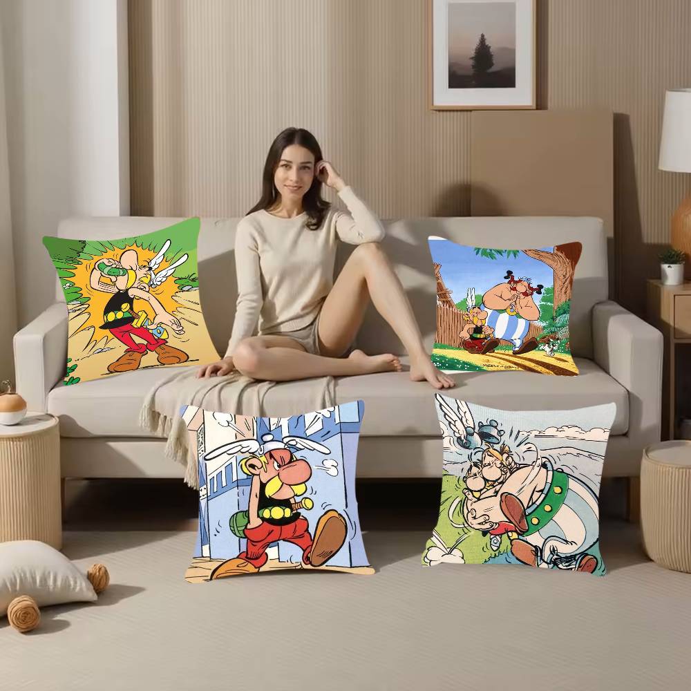 Asterix And O-Obelix Carton Pillow Case  Anti-dustmite Pillowcase Invisible Zipper Silky Short Plush Sofa Cushion Cover