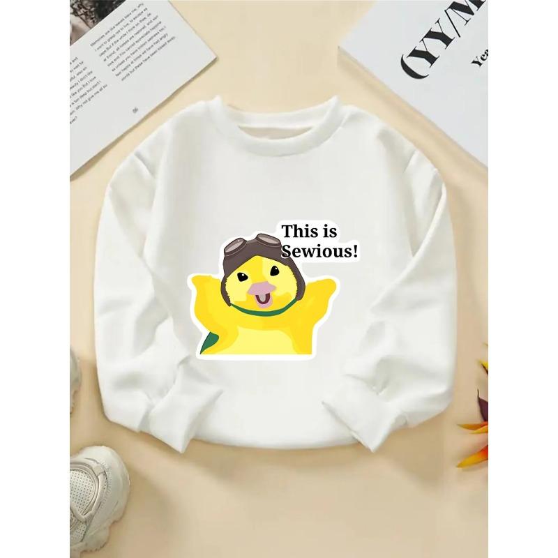 European sizes Kids Yellow Duck Pilot Hat Sweatshirt - Soft Machine-Washable Pullover with Duck Print, Spring/Fall Casual Sportswear for Kids 110 белый