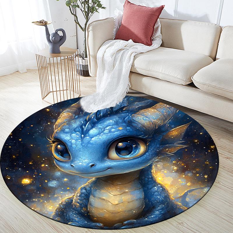 Blue Dragon Round Area Rug,Carpet Rug for Living Room Bedroom Sofa Playroom Decor,Non-slip Floor Mat