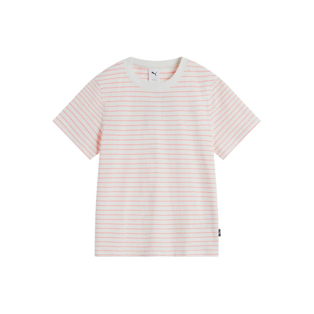 Puma Navy Pack Striped Design Vintage Casual Round Neck Short Sleeve T-Shirt Women Tops Peach-Pink 627732-55