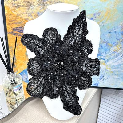 1PC Handmade Clothing Accessories Sequin Beaded Patches White Decorative Lace Multi Layered