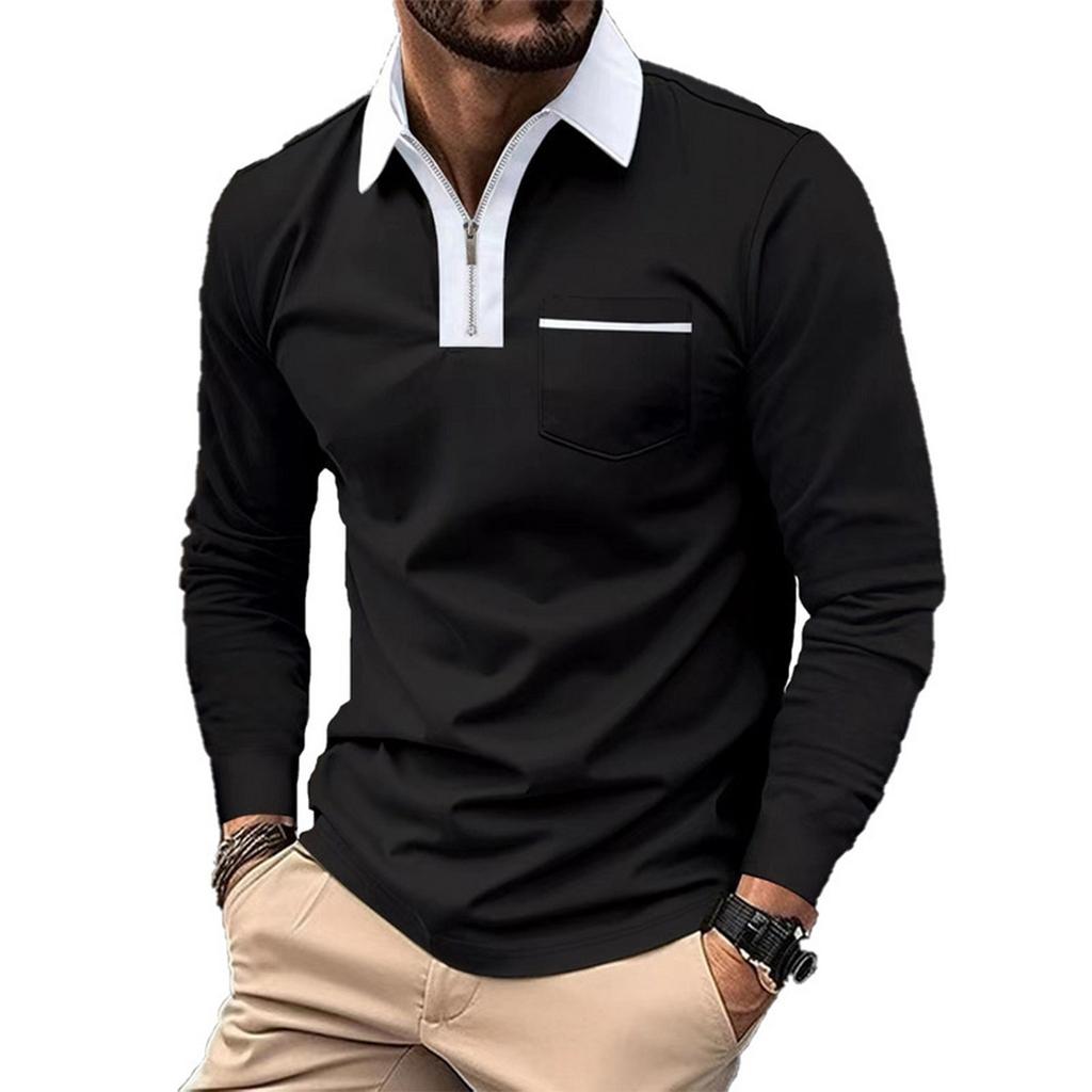 Men'S Fashionable Lapel Color Blocking Shirt Casual Long Sleeve Top
