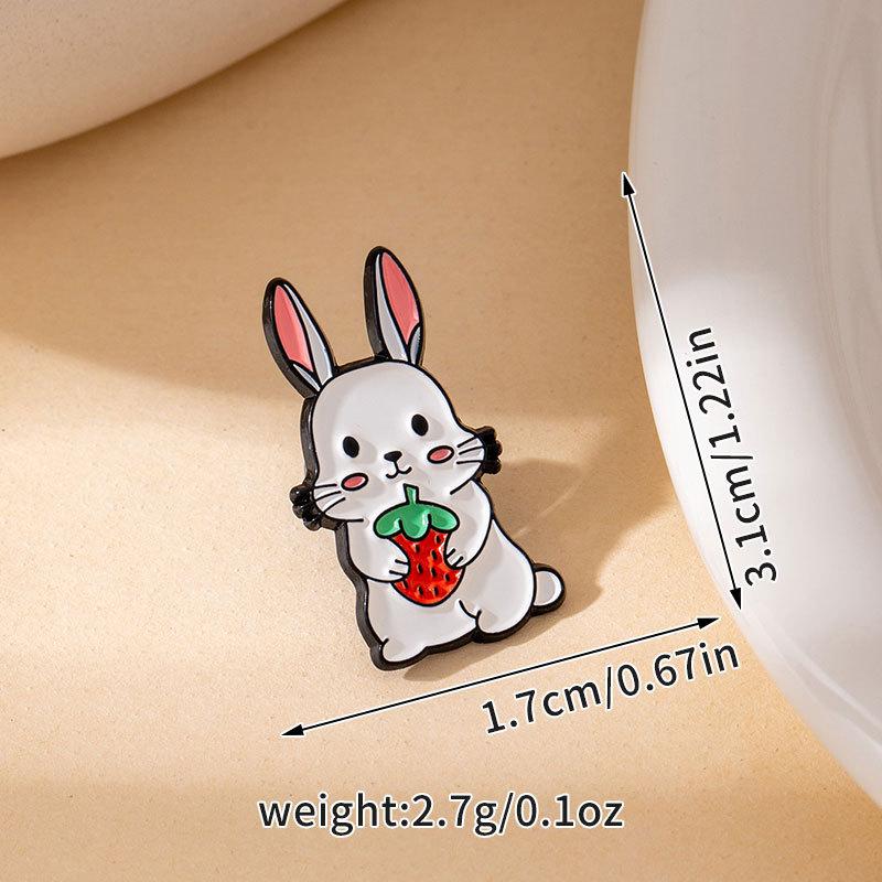 Cute Cartoon Animal Badge Exquisite Design Rabbit Holding Strawberry Exquisite Shape Mini Brooch Clothes Accessories