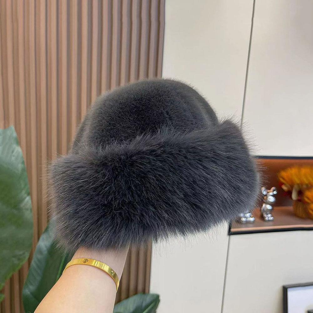 Fur Hat Women Warm Snow Ski Cap Female Fluffy Faux Fur Bucket Hat Thick Winter Outdoor Earwarmer Windproof Ear Protect Caps