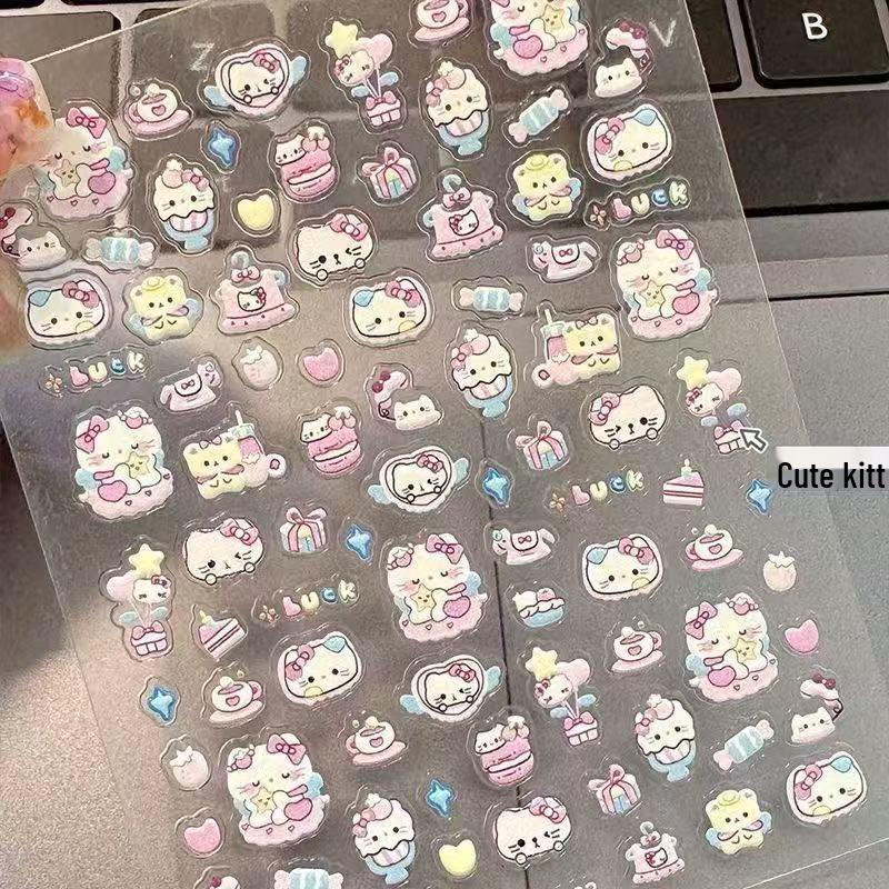 Hello Kitty 3D Embossed Cartoon Stickers - Cute & Girly DIY Decor