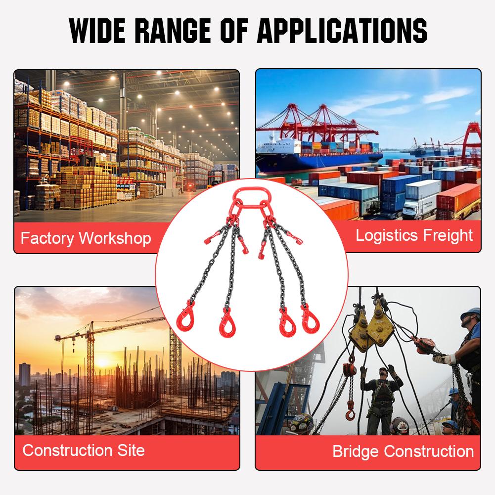 Lifting Chain Sling Lifts 17600 pounds Heavy Duty With 4 Legs Grade Hooks and Adjuster G80 Alloy Steel for Garage Lifting Forkli