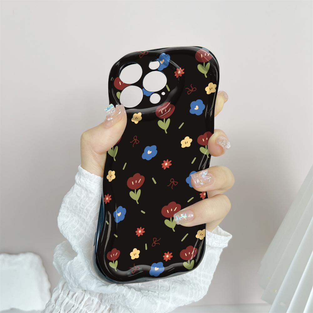 Kreslený vzor krémová textura pouzdro vlnitý okraj měkký silikonový kryt pouzdro na telefon pro iPhone Samsung Huawei Honor Xiaomi Redmi OPPO Realme Vivo Infinix