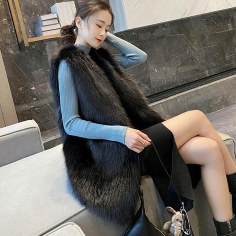 2 autumn and winter new fur vest women's medium and long imitation fox hair slim-fit fur vest fashion coat