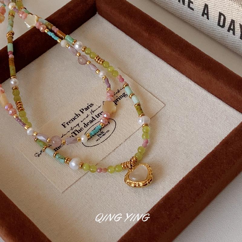 Colorful Pearl & Natural Stone Layered Necklace for Women - Handmade, High-End Clavicle Chain