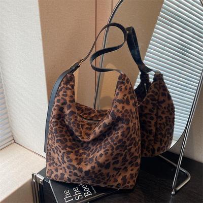 Sac fourre-tout bandoulière grande capacité pour femmes style coréen imprimé léopard