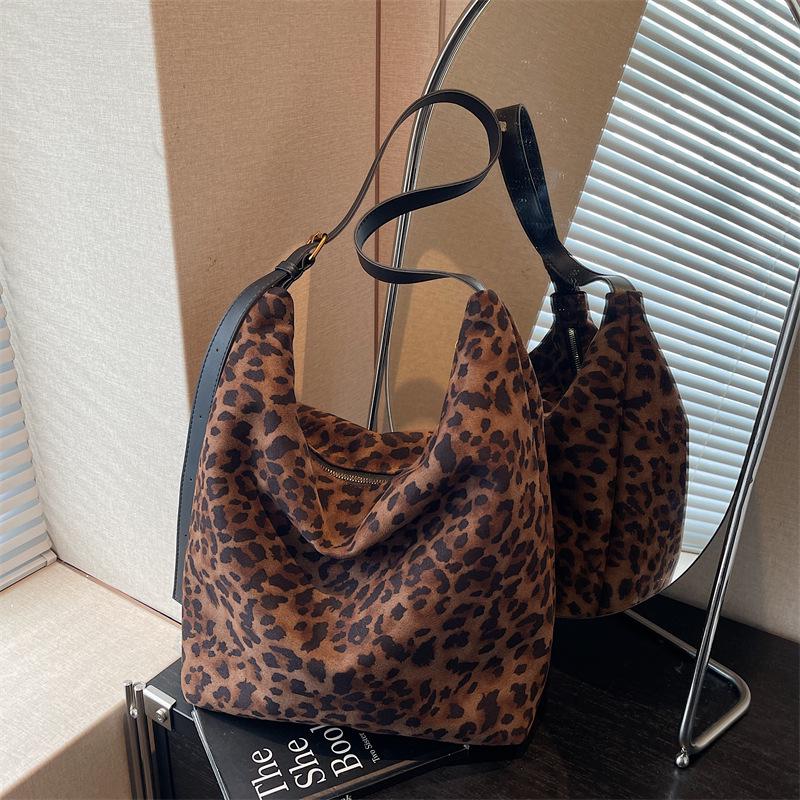 Bolso Cruzado Tote Grande para Mujer Estilo Coreano Estampado de Leopardo
