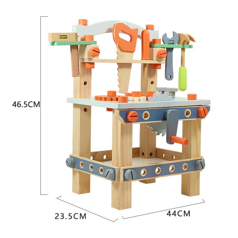 Children's Wooden Tool Box: Educational Workbench Toy for Boys with Simulation Repair, Screw, Nut Disassembly & Assembly Activity.