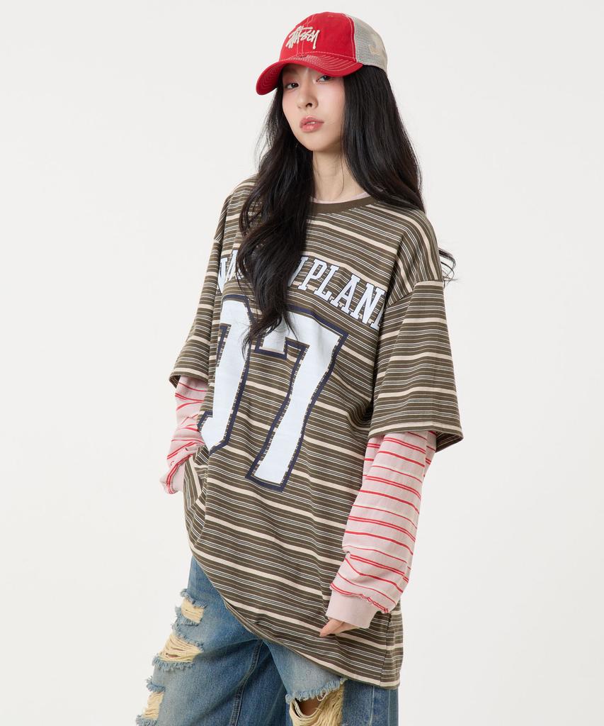 UNKNOWN PLANET Ivy Round Planet Rugby Tee Khaki