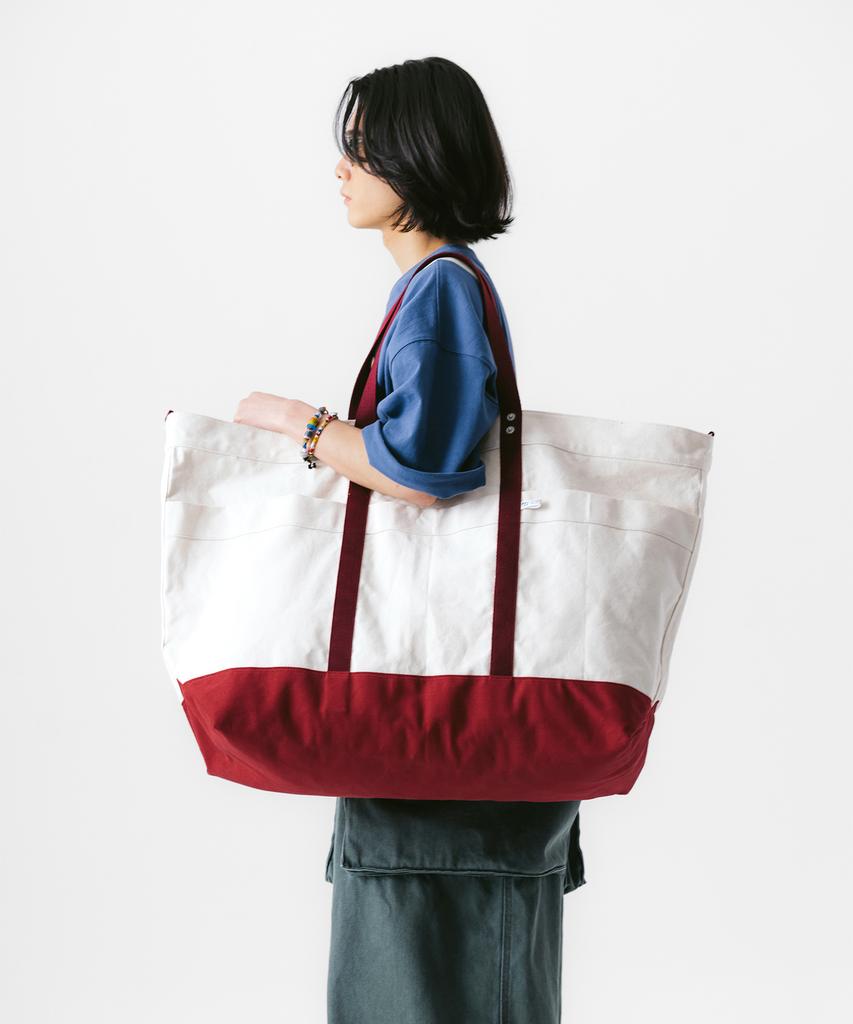 Anglan Around Canvas Big Tote Bag - Burgundy