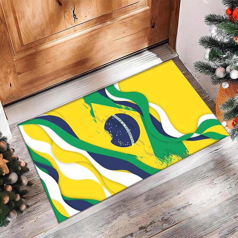 Brazil National Football Team Printed Flannel Area Rug Non Slip Soft Polyester Floor Carpet Indoor Decor Mat for Bedroom Living Room Sofa