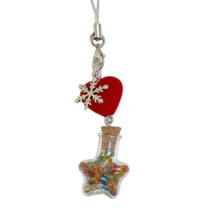 Winter Snowflake Flocking Christmas Phone Strap Keychain Charm for Holiday Spirit and Safety with Soft Sturdy Materials