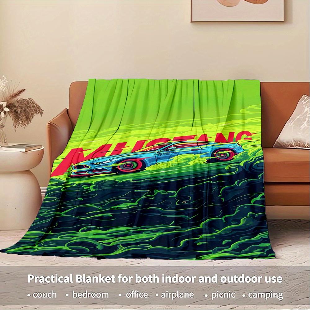 For Mustang,Speed,Artwork-Themed Flannel Blanket, Glam Style, Digital Print, All-Season Comfort, Tear-Resistant, Knitted Craftsmanship, Poly