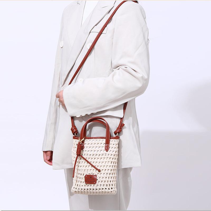 New French Fries Woven Mini Bucket Bag for Women, Handheld Shoulder Crossbody Bag, Fashion Casual Multi-Function Tote