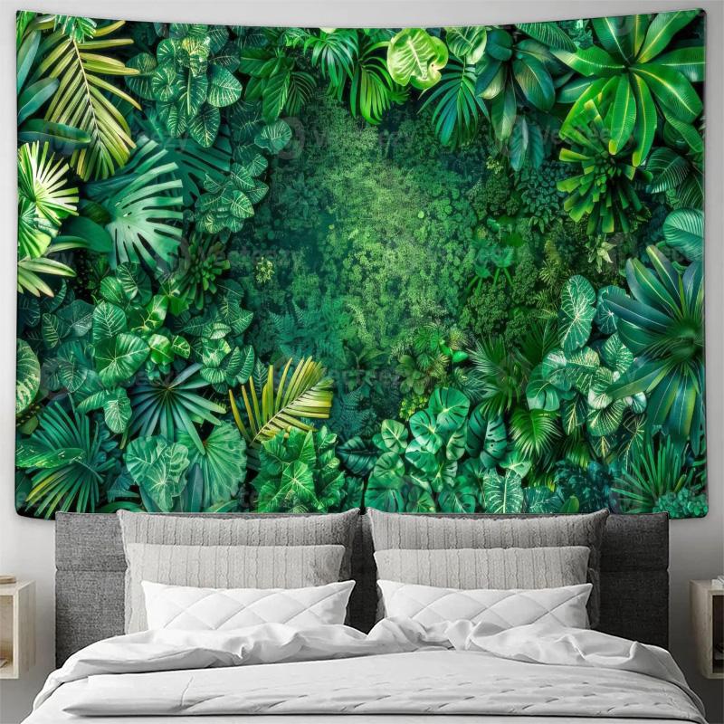 Greenery Wall Tapestry: Tropical Jungle Leaves Art for Living Room Decor Boho Style Woven Throw Fashion Blanket Multicolor Abstract Hang