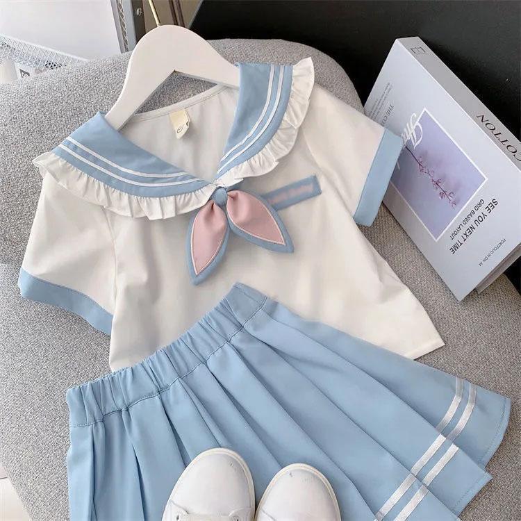 2025 Girls' Summer JK Uniform: Pleated Skirt & Shirt Two-Piece Set