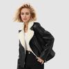 Winter Women's Fleece Jacket Thick Warm PU Leather Jacket Slim Turn Down Collar Flocked Leather Coat