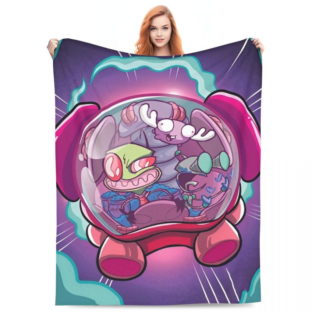 Invader-Zims Wolldecke Cartoon Dunkle Komödie Individuelle Überwurfdecke für Zuhause 200x150cm