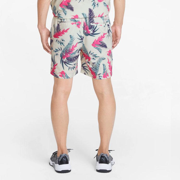 Puma X Duvin Collaboration Plant Floral Print Lace-Up Straight Leg Shorts Men shorts White 534085-01