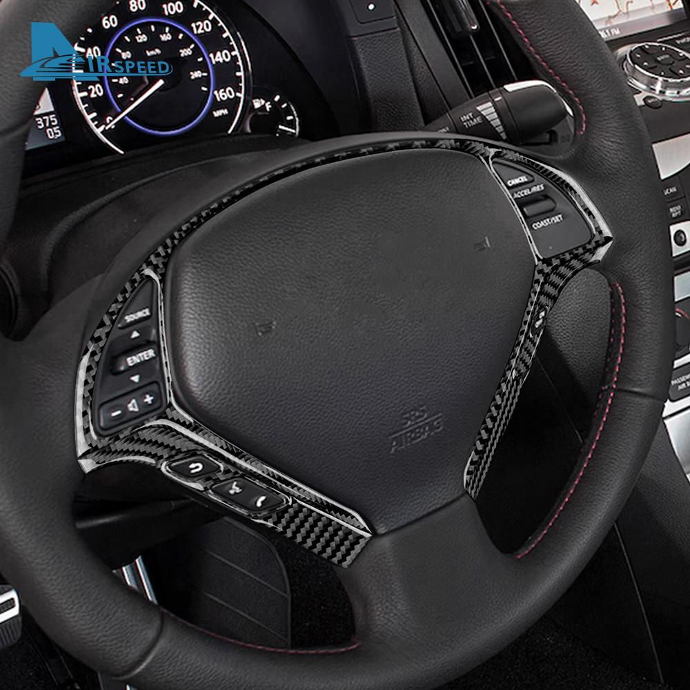 For Infiniti G25 2010-2013 G35 2007-2008 G37 2008-2013 LHD RHD Steering Wheel Button Frame Real Soft Carbon Fiber Sticker Trim
