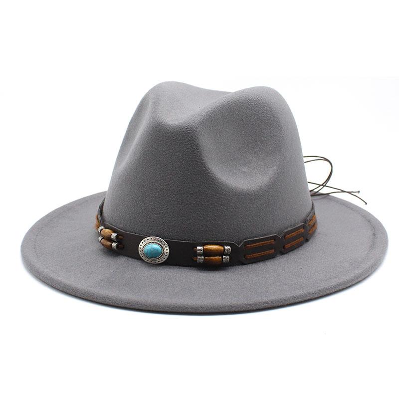 

Tibetan Hat Style Top Hat Spring And Autumn Jazz Hat Big Brim Wedding Shooting Ballroom Performance Felt Hat L（58-60cm） світло-сірого кольору
