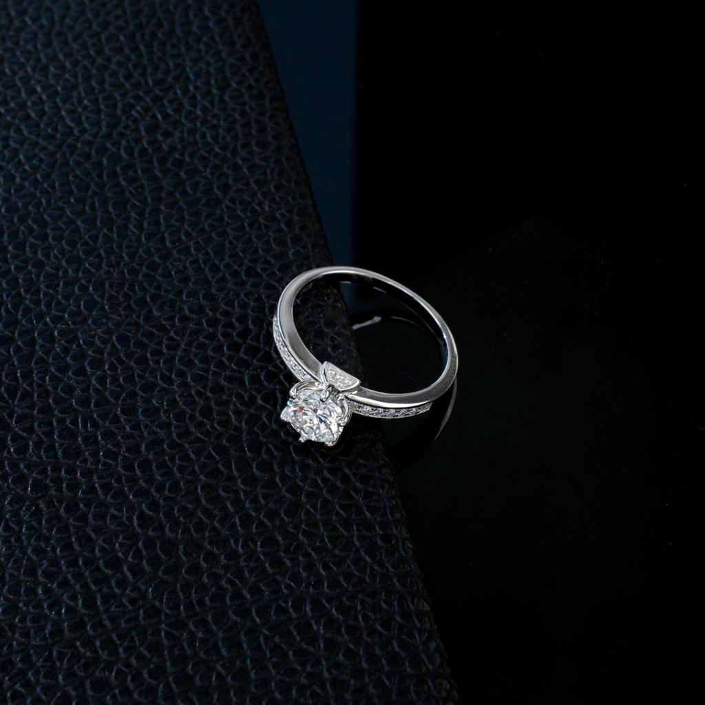 Sterling Silver Six-Prong Stone Ring with Diamond Band - Elegant Proposal/Engagement Jewelry for Women