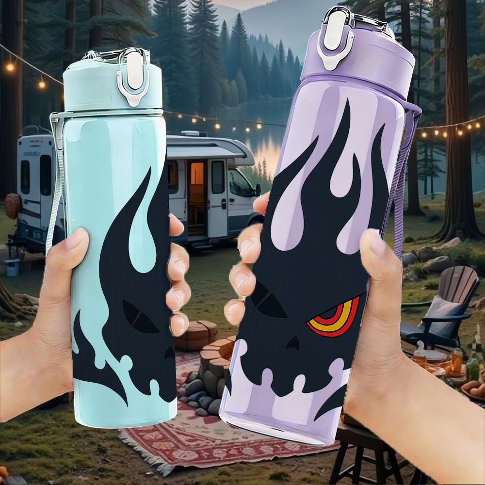 1PC Black Flame Symbol Art 750ml Color Plastic Sports Water Bottle Leakproof Flip Straw Lid Suitable for Sports Office Home Use