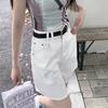 Women's Summer High-Waist Loose White Straight-Leg Five-Point Denim Jeans, Casual A-Line Wide-Leg Capri Pants