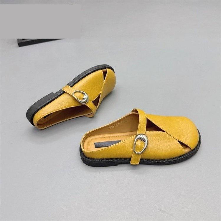 Premium bag head hollow slippers spring new outer wear lazy flat heel comfortable one-word cool slippers