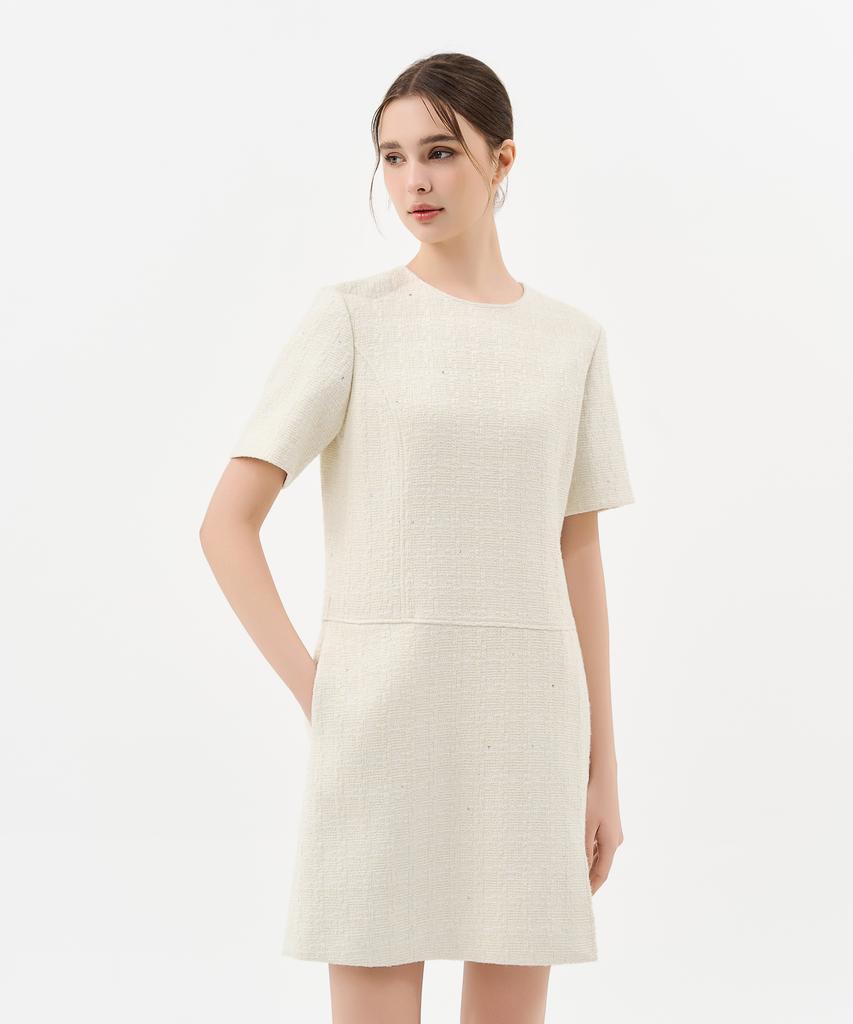Laneonkyulleoseu Tweed Belted Mini Dress_Ivory