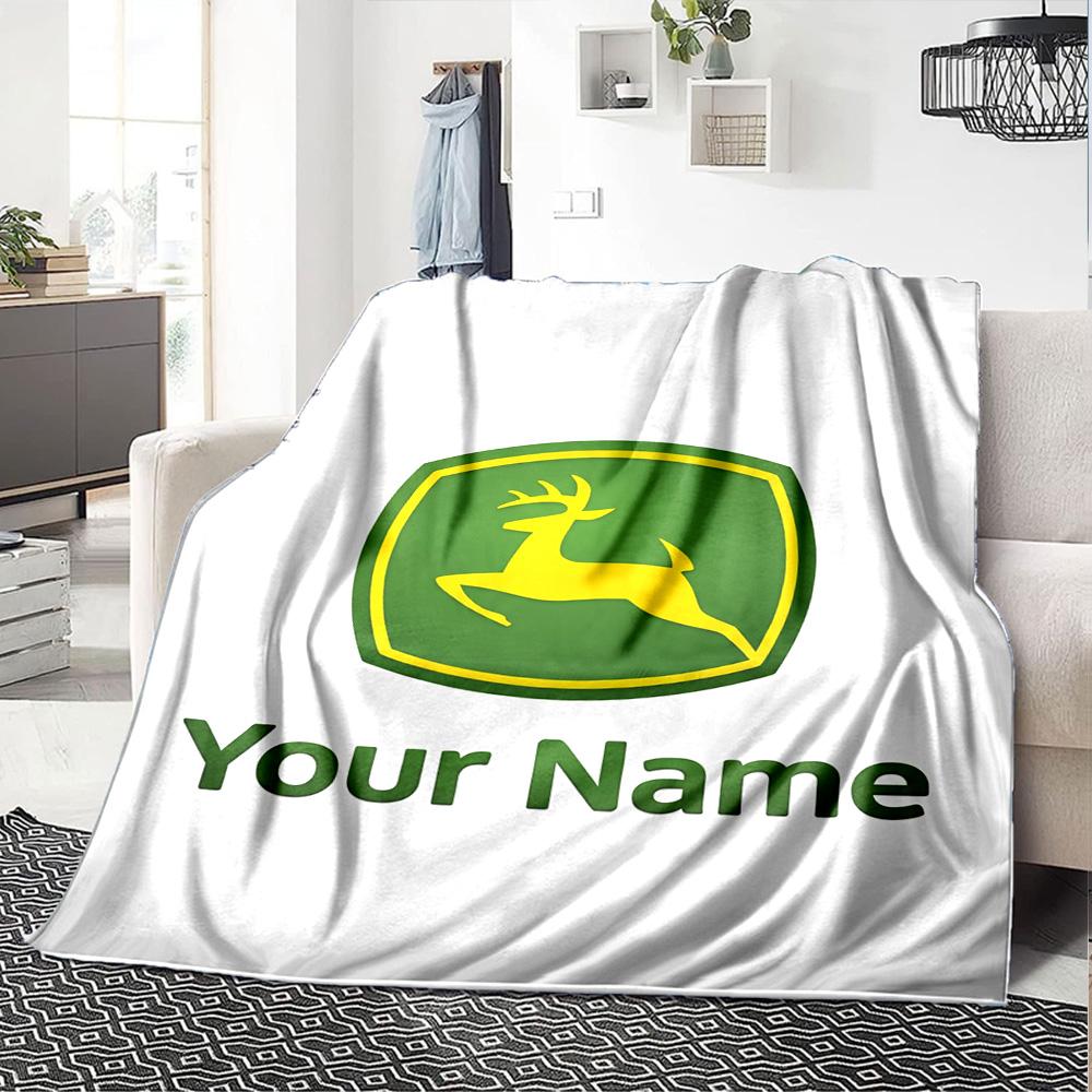 1pc John Deere Banner Blanket with Custom Name, Gift, for Men and Women, Soft Blanket, Good for Sofa Bed Couch Travel, Lightweight Flannel Blanket
