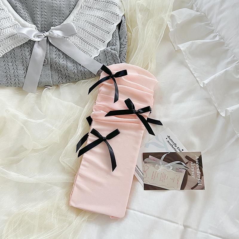 

Female Spring and Summer Thin Model Ribbon Bow Roll Edge Calf Pile Pile Socks 1 pair рожевий