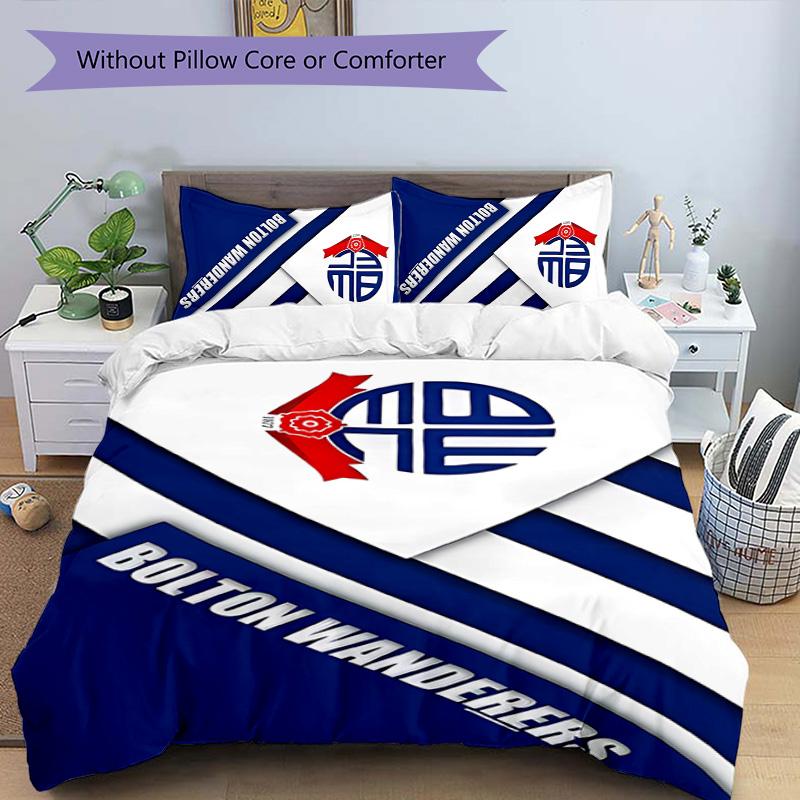 3-teiliges Bolton Wanderers FC LOGO Muster Bettwäscheset Bettbezugset enthält Bettbezug & Kissenbezüge, perfekte Ganzjahres-Schlafzimmerdekoration & Geschenk