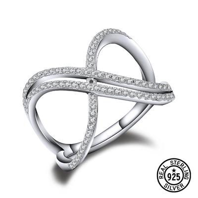 925 Sterling Silver Simple Geometric Stackable Rings For Women Round Clear Zircon Fashion Party Jewelry