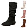Insulated Boots Women Wide Calf Women'S Solid Color Fashion Side Zipper Casual Flat Bottom Round Toe Mid Women Boots Half Calf