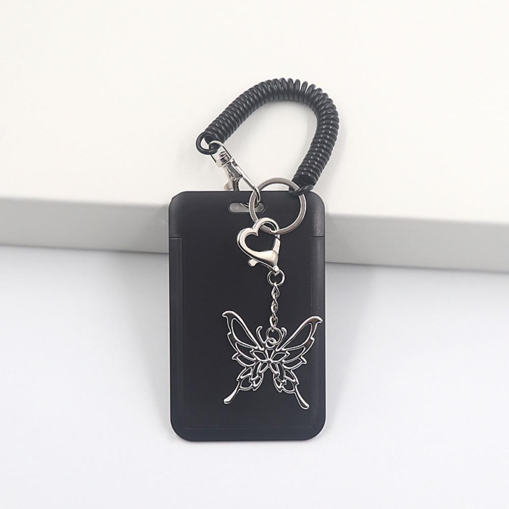 Butterfly Pendant Card Holder with Retractable Lanyard Photocard Sleeves Card Keychain Display Case Photocard Holder чёрный