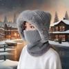 Twist Striped Knitted Hat, Bib, One-piece Plus Velvet Kit, Warm Ears, Neck Protection, Cold Wave Protection