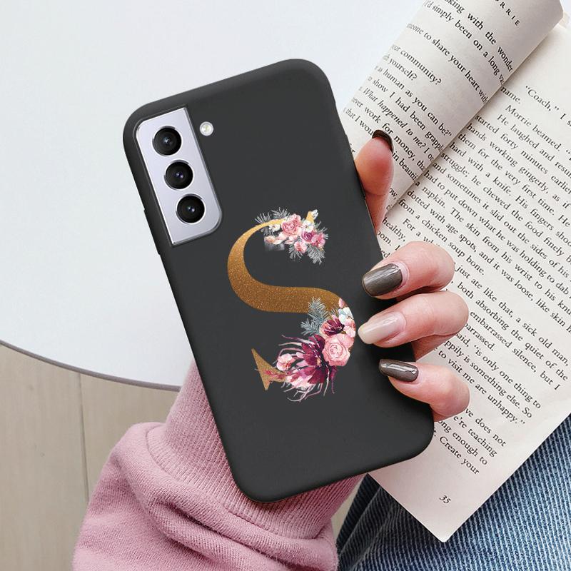 For Samsung Galaxy S21 S21 FE Case S21 Plus Flower Gold Letter A Z Soft Silicone Phone Cover For Samsung S21 Ultra Bumper S21+