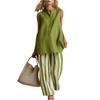 Sleeveless Button Front Blouse and Wide Leg Striped Pants Two Piece Set for Women Casual Loose Fit Summer Outfit