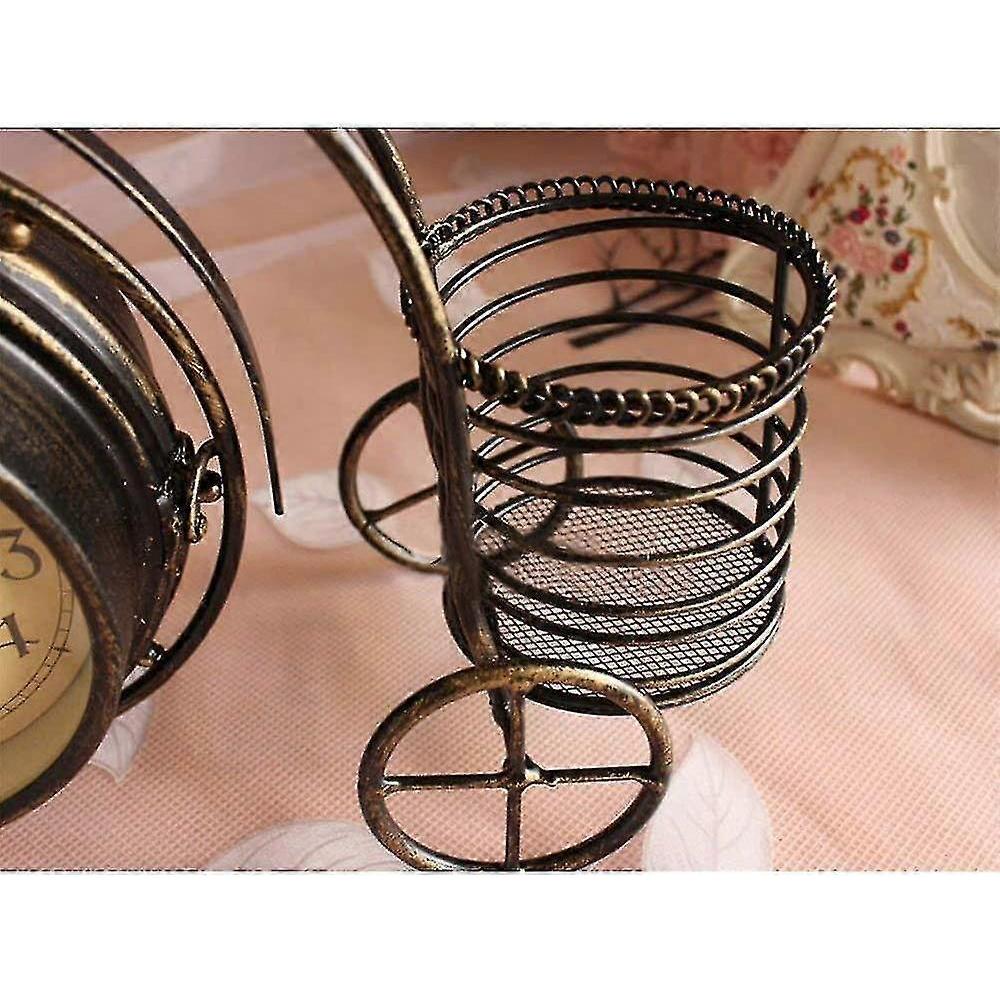 European Style Creative Silent Double-sided Tricycle Pen Holder Living Room Bedroom Decor Table Clock Christmas Gifts Bronze