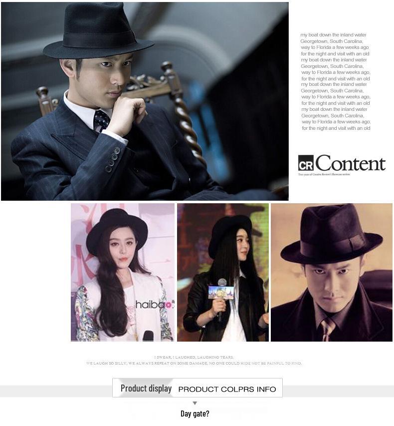 Shanghai Beach Fedora mit breiter Krempe: Schwarzer Wollfilzhut für Männer & Frauen - Vintage-Stil, Perfekt für Bühne & besondere Anlässe