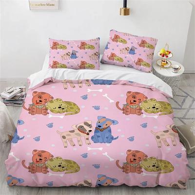 Niedliche Cartoon-Hunde-Bettbezug Haustier Welpen Hunde Bettwäsche-Set Einzelbett Doppelbett für Kinder Mädchen Kawaii Raumdeko Mikrofaser Bettdeckenbezug